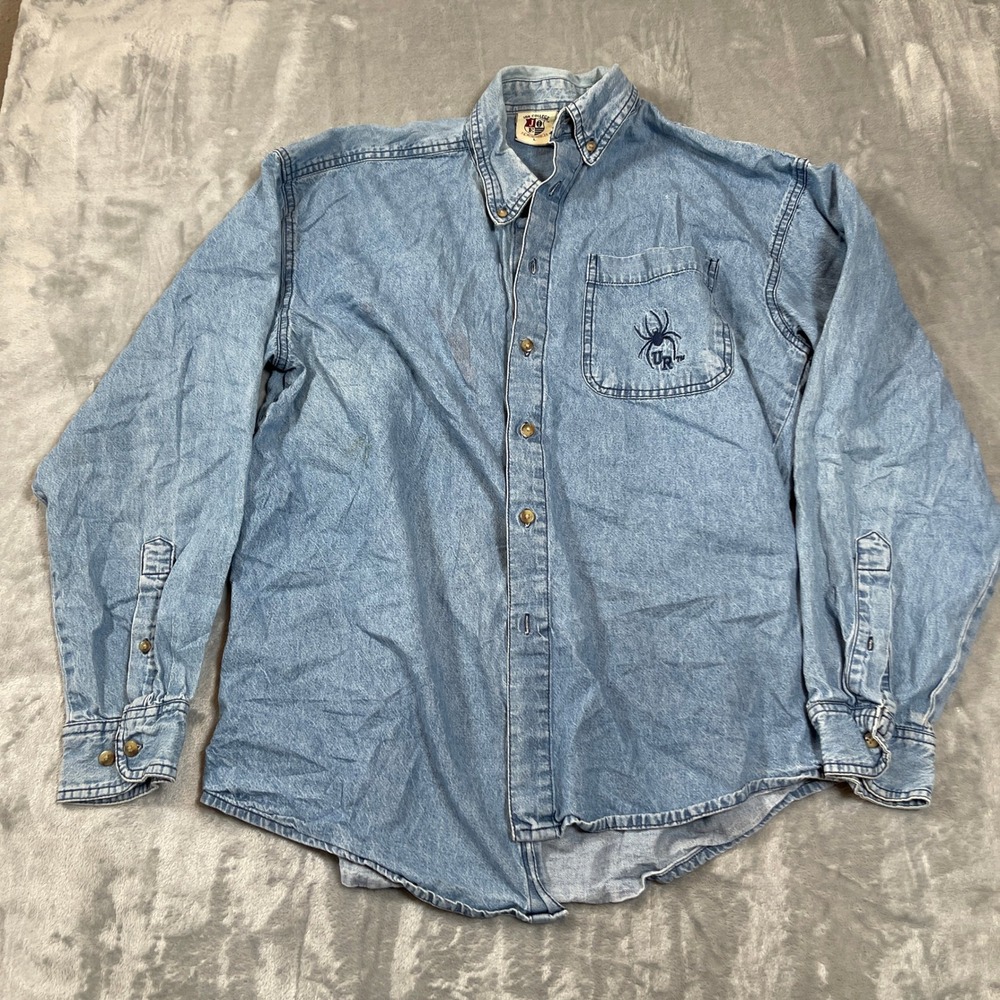 Joe College University of Richmond Spiders Denim Button Down Shirt Light Blue L